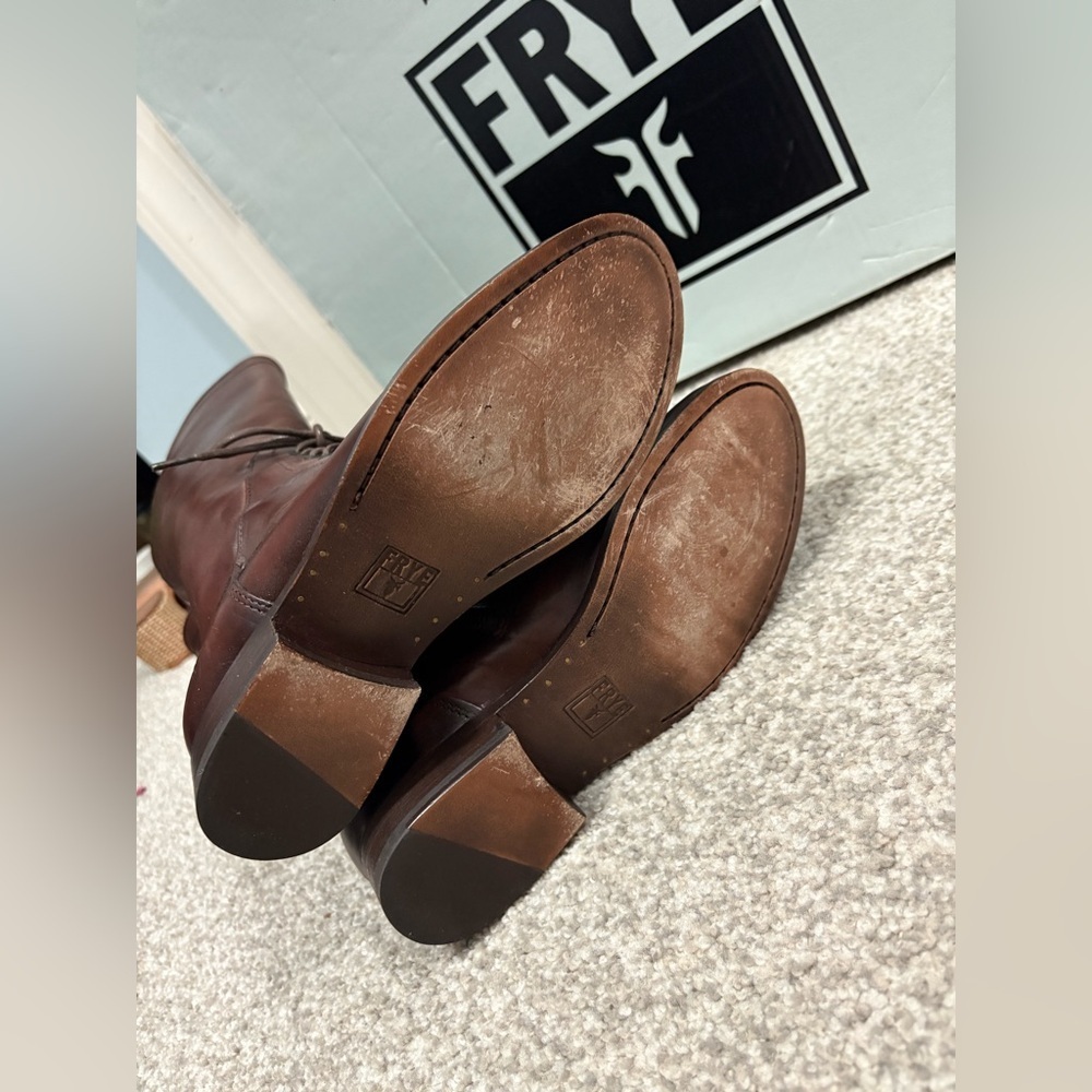 Frye Melissa Lace Up Riding Boots 6.5 Equestrian Brown Leather Vintage Redwood - Picture 7 of 11